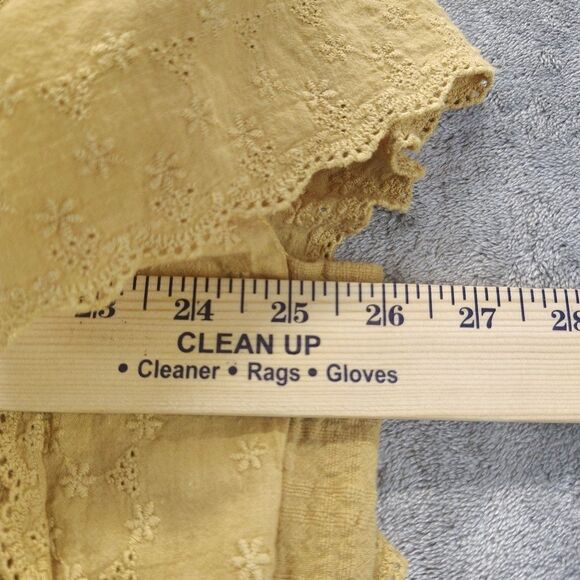 Easel Womens M Mustard Yellow Crinkle Cotton Batwing Eyelet Fabric Sleeve Blouse - Picture 3 of 12